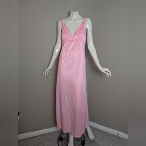 Vintage 60s Pink Nylon Gown – Pretty Girl Brand – Rhinestone Ring Straps – Small
